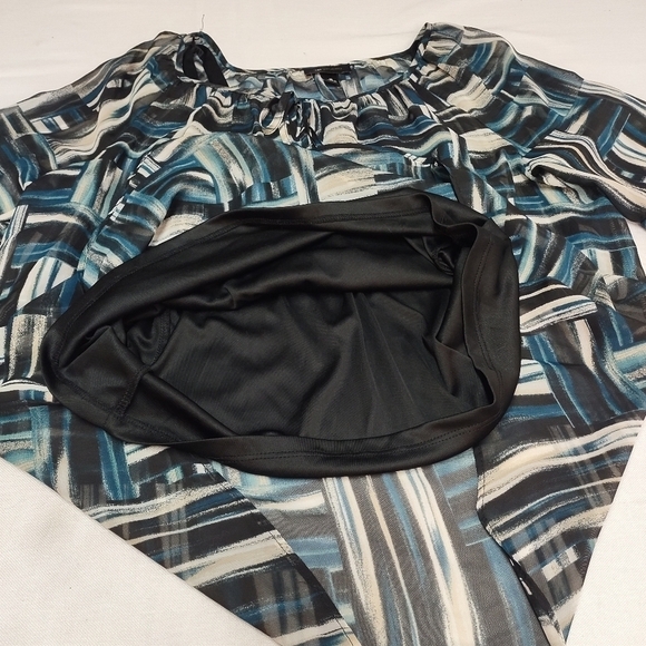 AB Studio Women's Keyhole Neck Asymmetric Sleeve Top Blouse Size M - Picture 8 of 10